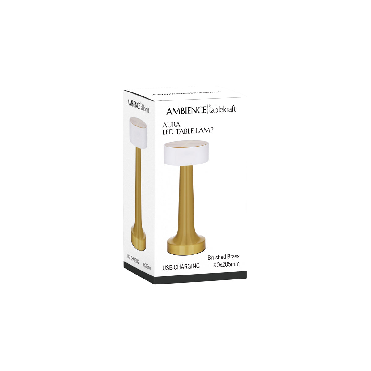 1000130 Tablekraft Ambience Aura Cordless LED Table Lamp Brushed Brass 90x205mm Tomkin Australia Hospitality Supplies