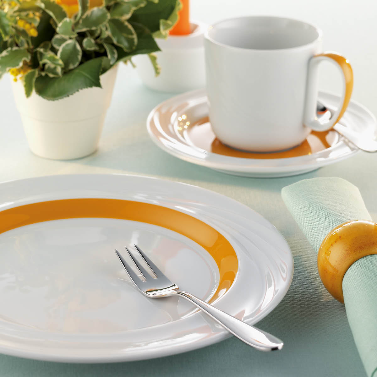 SH9181823/62981 Donna Senior Decor Round Deep Plate with Yellow Wide Band 230mm Tomkin Australia Hospitality Supplies