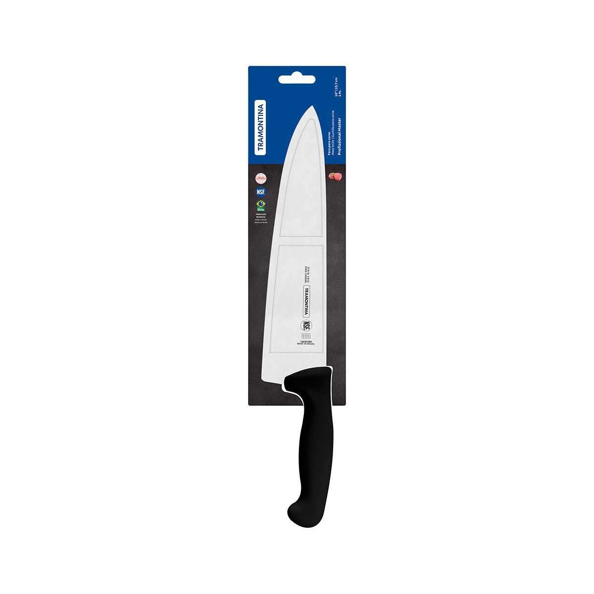 TM24609-100 Tramontina Professional Master Black Handle Chef's Knife Extra Wide with Straight Edge 250mm Tomkin Australia Hospitality Supplies