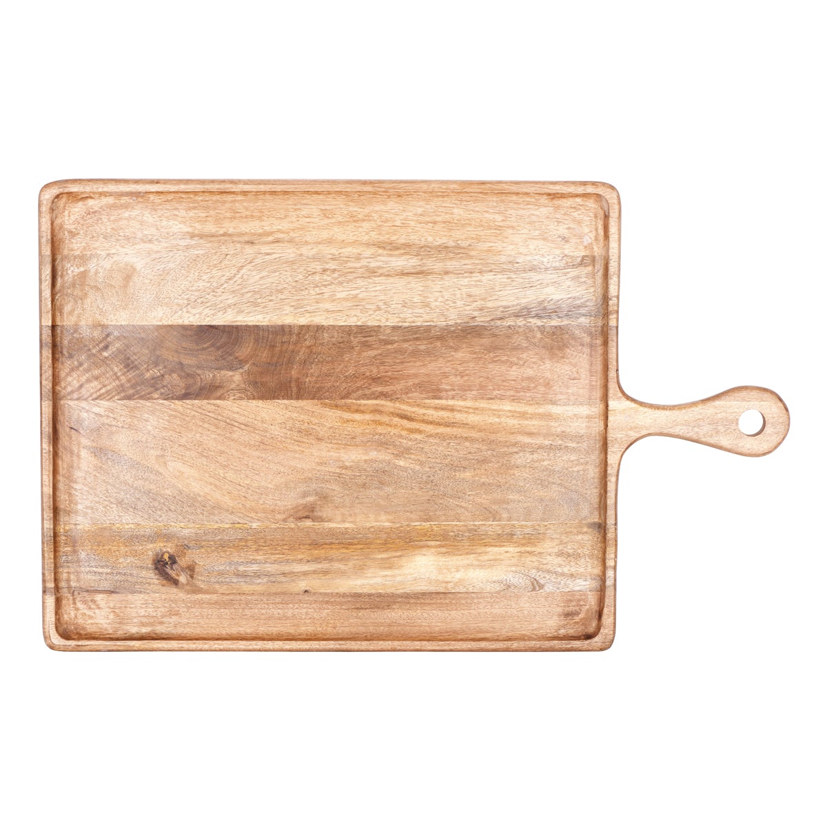 '04922 Chef Inox Mangowood Rectangular Serving Board with Handle Natural 520x440x20mm Tomkin Australia Hospitality Supplies
