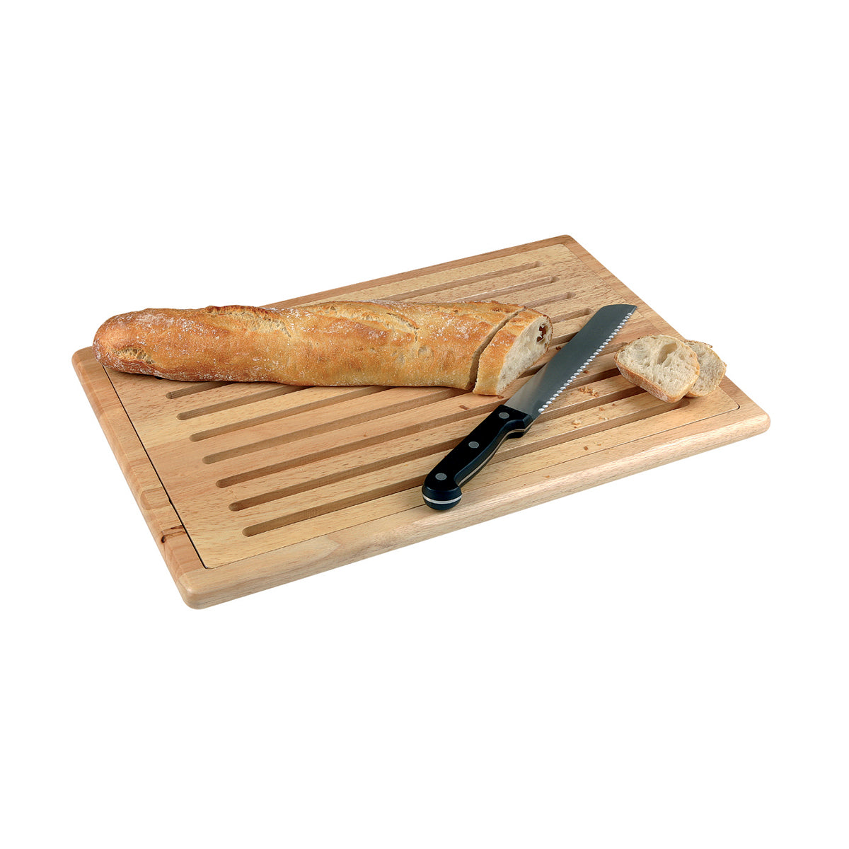 APS00956 Rubberwood Cutting Board with Crumb Shelf 530x325x20mm Tomkin Australia Hospitality Supplies