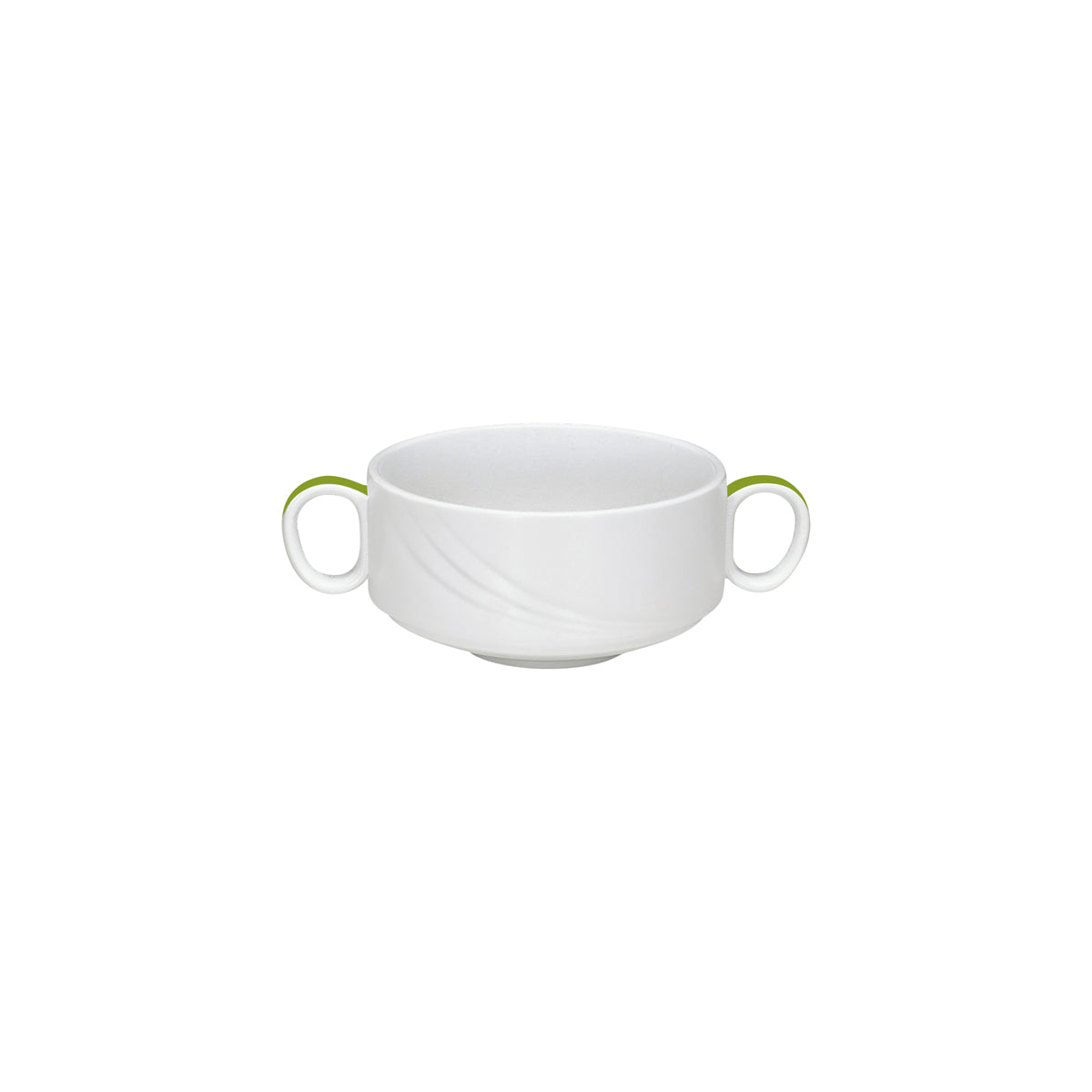 SH9182740/62941 Donna Senior Decor Stackable Soup Cup with 2 Handles with Light Green Band 108x66mm / 480ml Tomkin Australia Hospitality Supplies