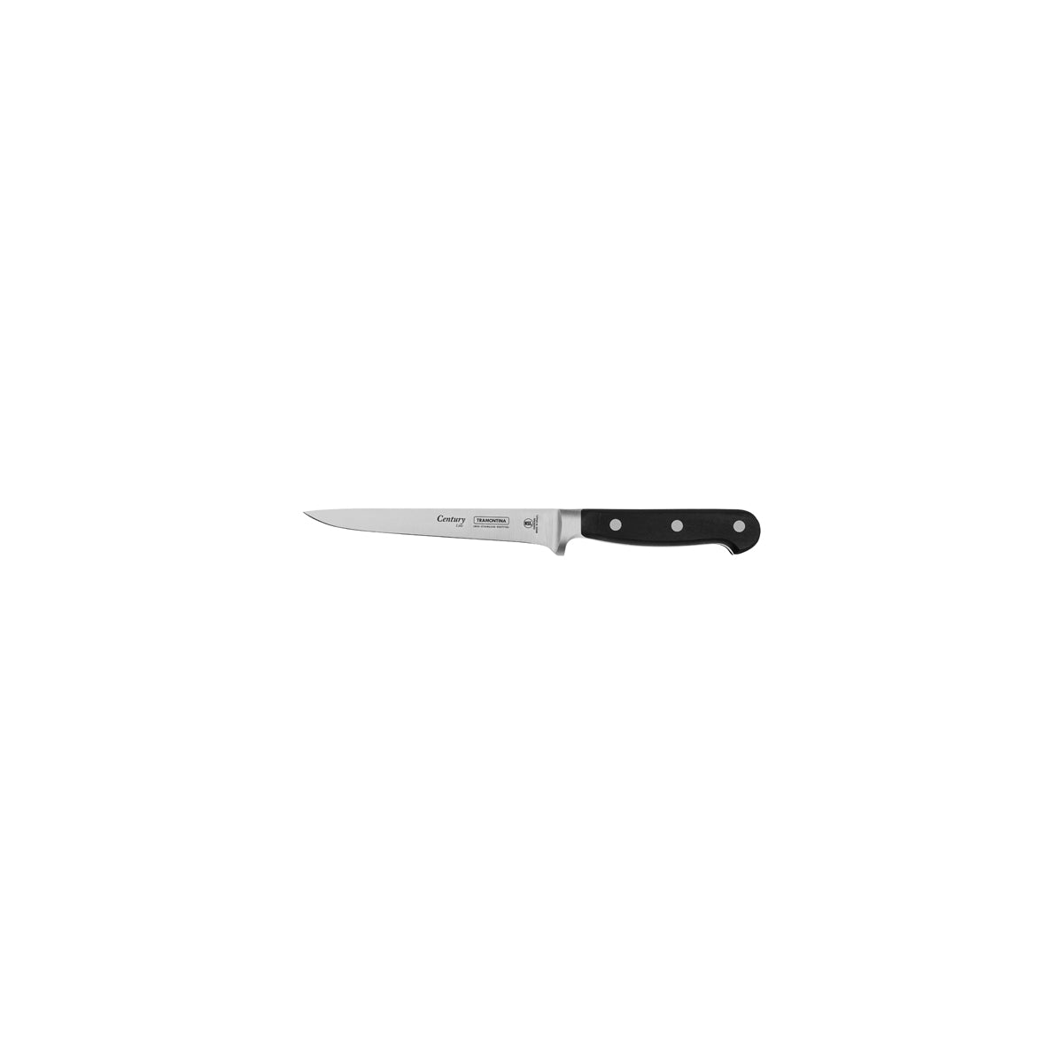 TM24006/106 Tramontina Century Boning Knife Curved Narrow Blade with Forged Handle Black 152mm Tomkin Australia Hospitality Supplies