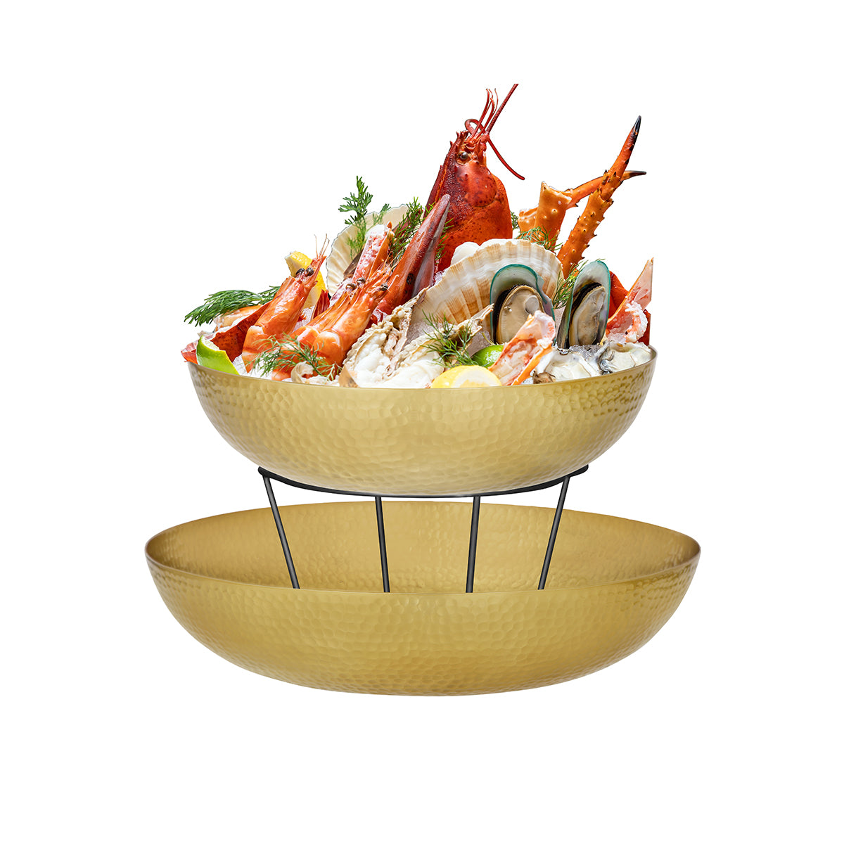 Chef Inox Buffet Serve Hammered Bowls &amp; Risers