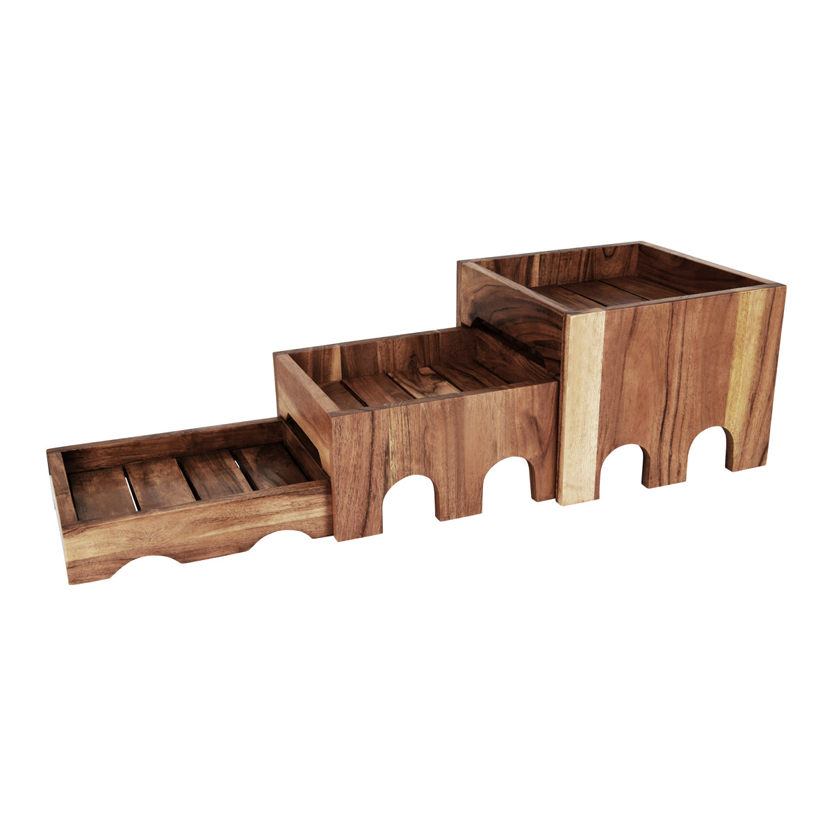 04774 Chef Inox Serve Acacia 3-Tier Nesting Buffet Riser Set Tomkin Australia Hospitality Supplies
