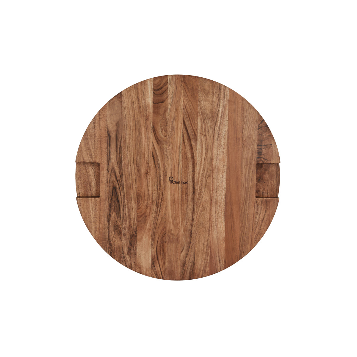 04783 Chef Inox Serve Acacia Round Butchers Block With Inlay Handles 530mm Tomkin Australia Hospitality Supplies