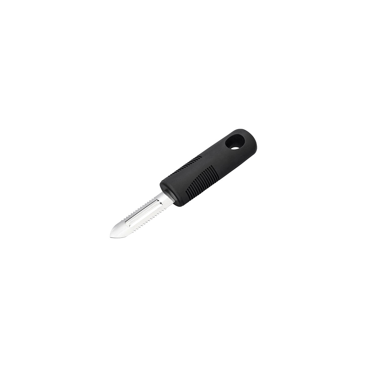 07383 Chef Inox Easy Grip Peeler with Fish Scaler Stainless Steel with Black Handle 178mm Tomkin Australia Hospitality Supplies