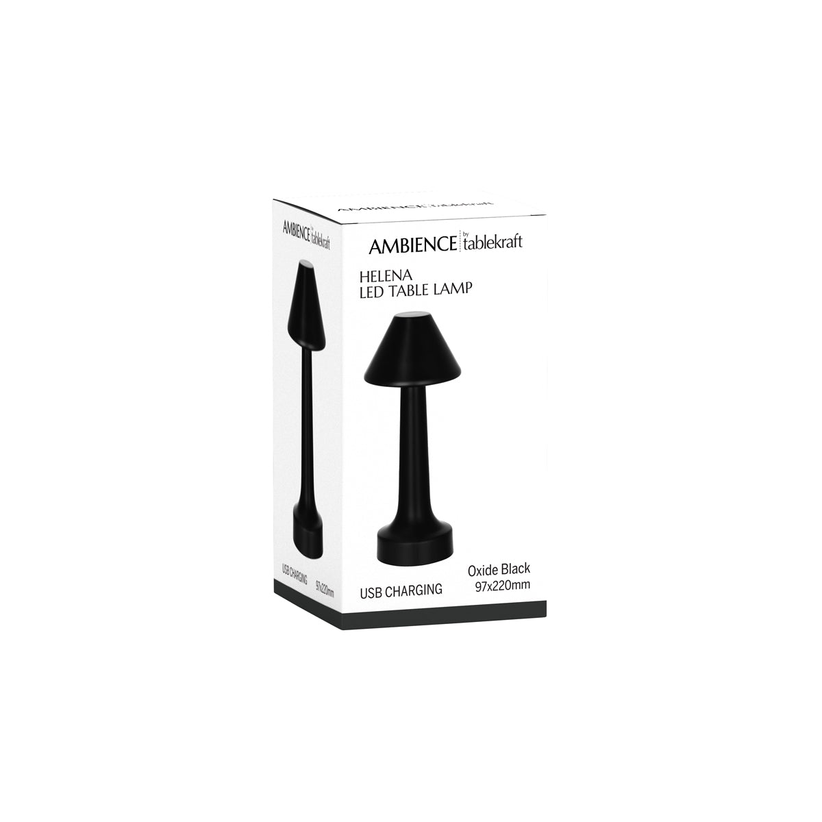 1000102 Tablekraft Helena Cordless LED Table Lamp Oxide Black 97x220mm Tomkin Australia Hospitality Supplies