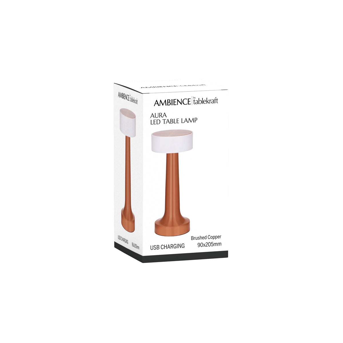 1000131 Tablekraft Ambience Aura Cordless LED Table Lamp Brushed Copper 90x205mm Tomkin Australia Hospitality Supplies