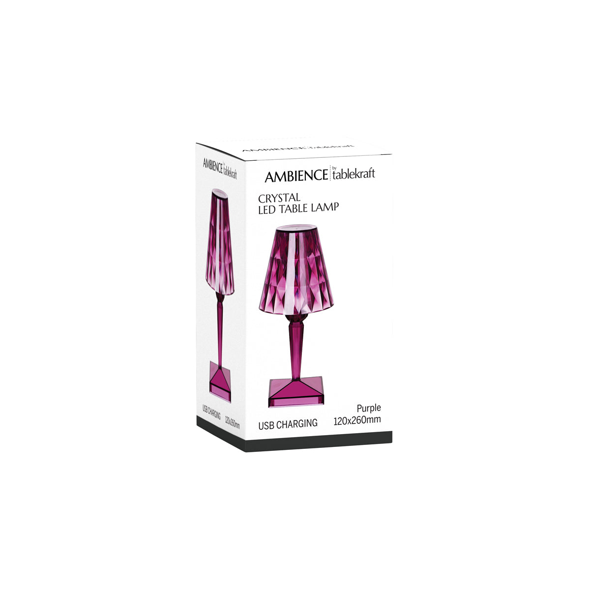 1000150 Tablekraft Ambience Crystal Cordless LED Table Lamp Purple 120x260mm Tomkin Australia Hospitality Supplies