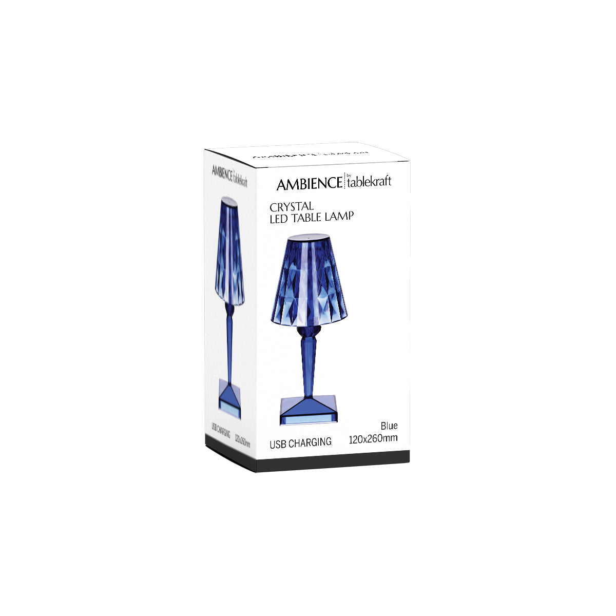 1000152 Tablekraft Ambience Crystal Cordless LED Table Lamp Blue Tomkin Australia Hospitality Supplies
