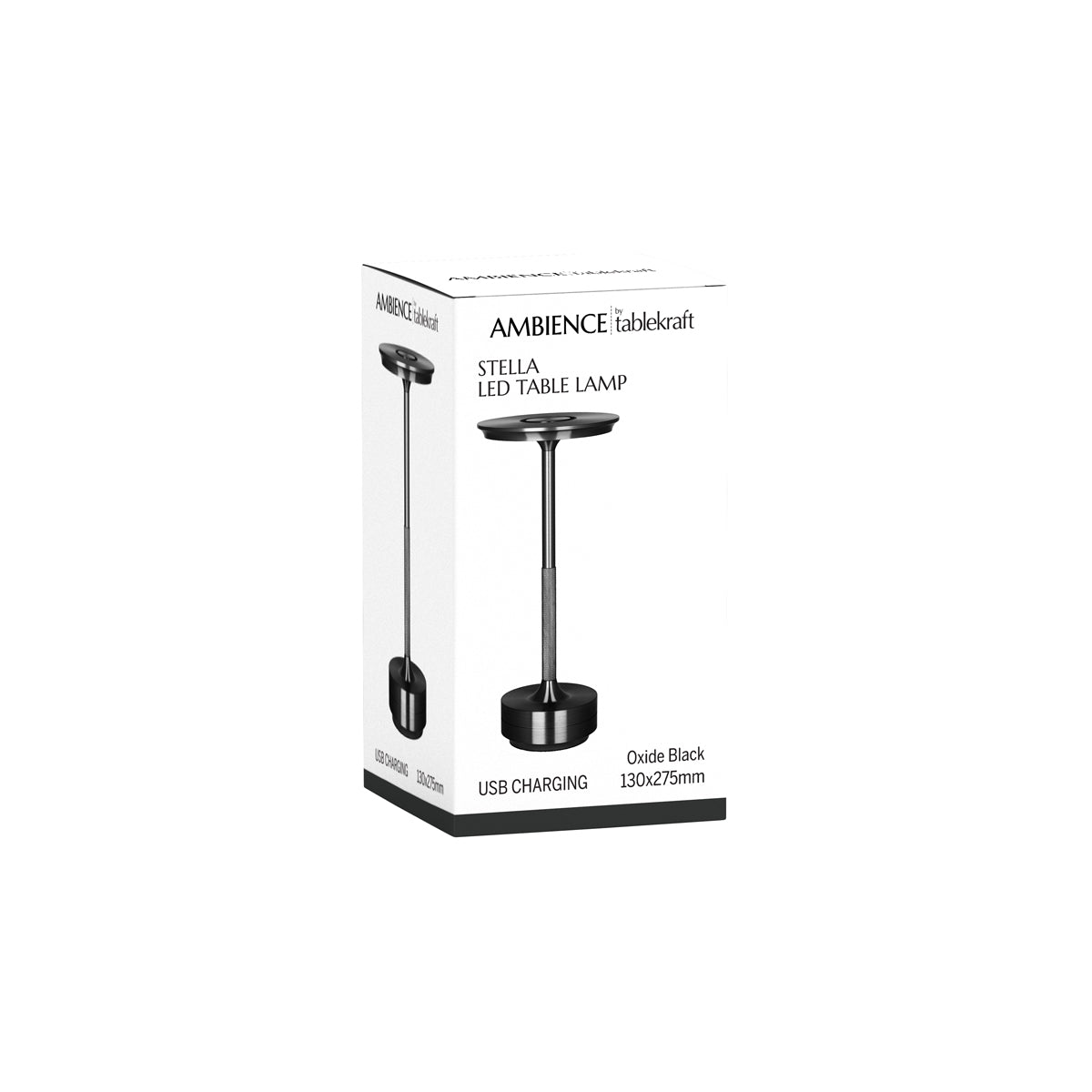 1000182 Tablekraft Ambience Stella Cordless LED Table Lamp Oxide Black 130x275mm Tomkin Australia Hospitality Supplies