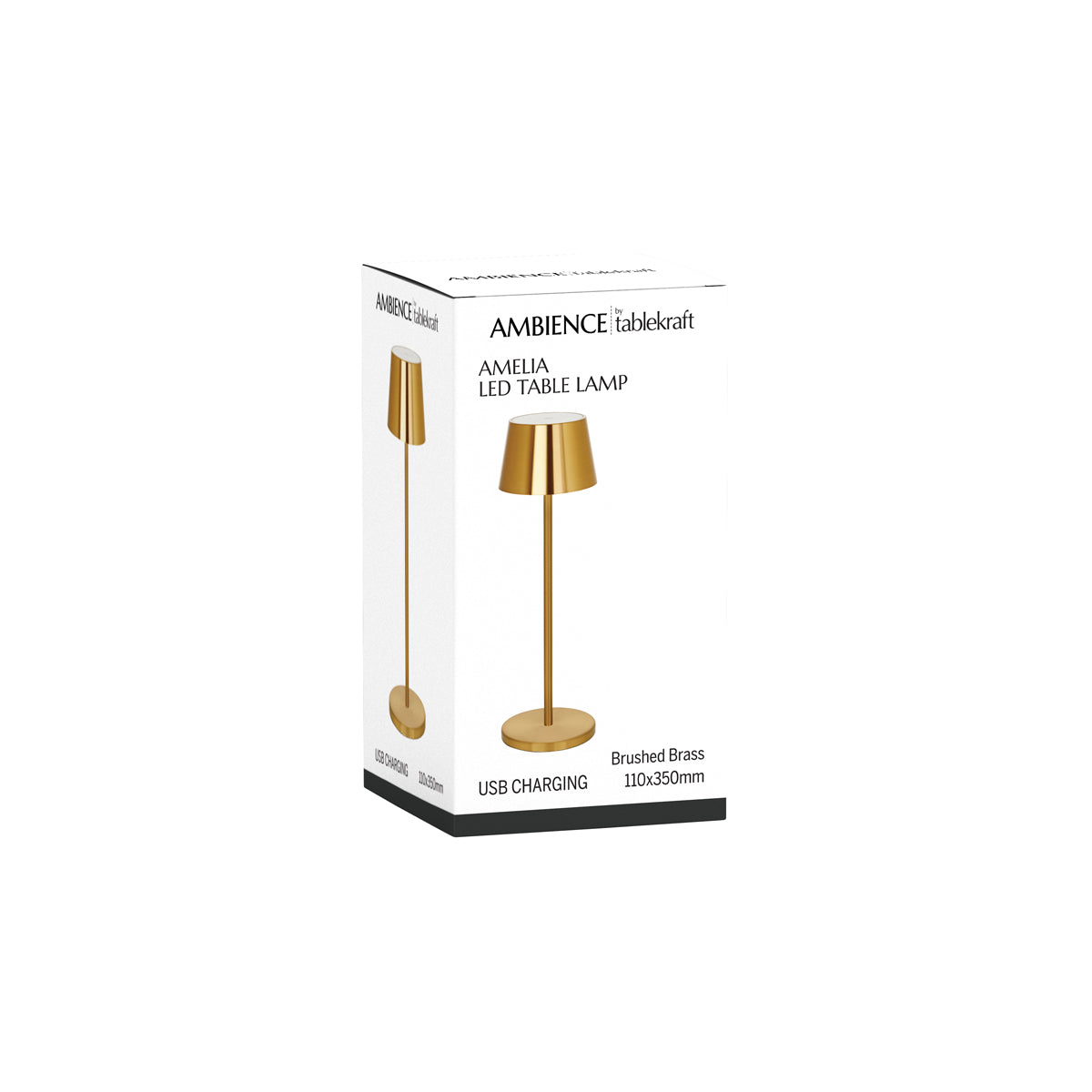 1000190 Tablekraft Ambience Amelia Cordless LED Table Lamp Brushed Brass 110x350mm Tomkin Australia Hospitality Supplies