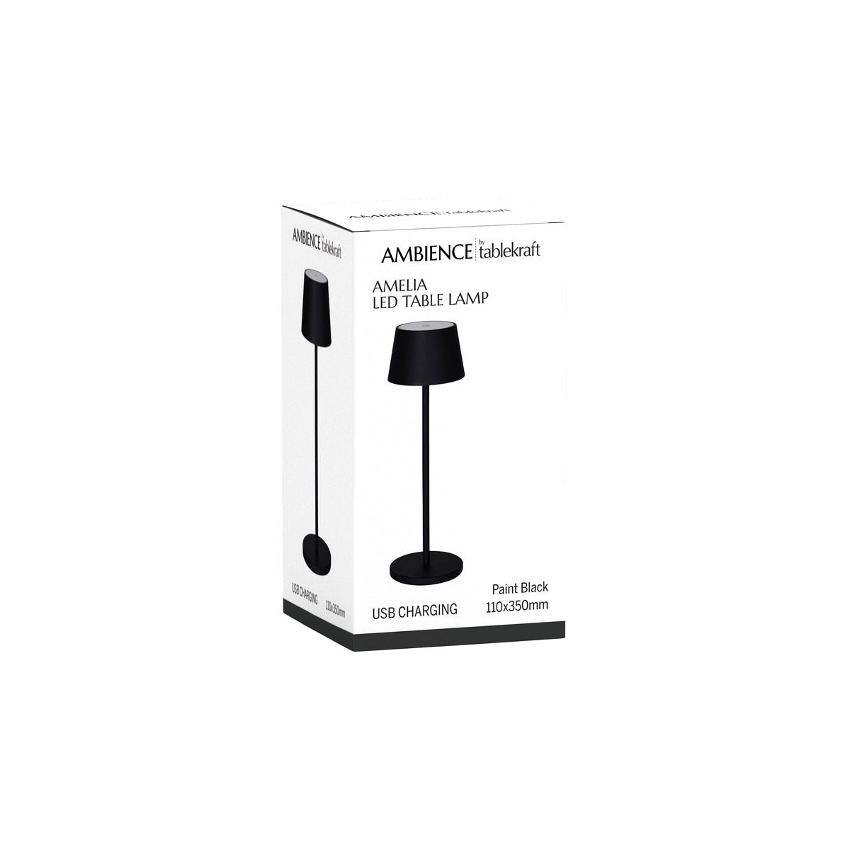1000192 Tablekraft Ambience Amelia Cordless LED Table Lamp Oxide Black 110x350mm Tomkin Australia Hospitality Supplies
