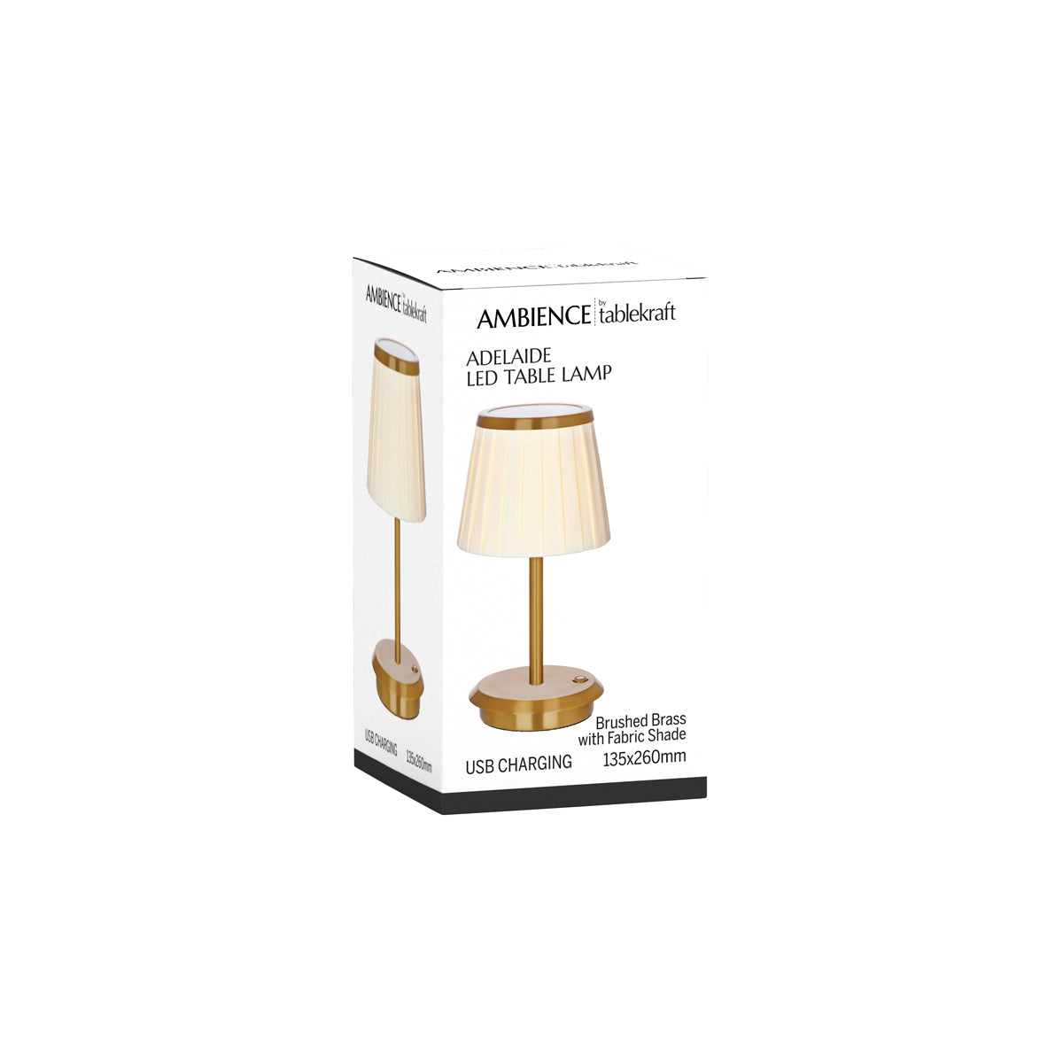 1000200 Tablekraft Adelaide Cordless LED Table Lamp Brushed Brass 135x260mm Tomkin Australia Hospitality Supplies