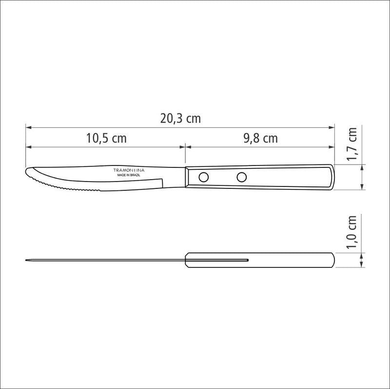 Churrasco Steak Knife Serrated Narrow Blade with Polywood Handle Brown 102mm