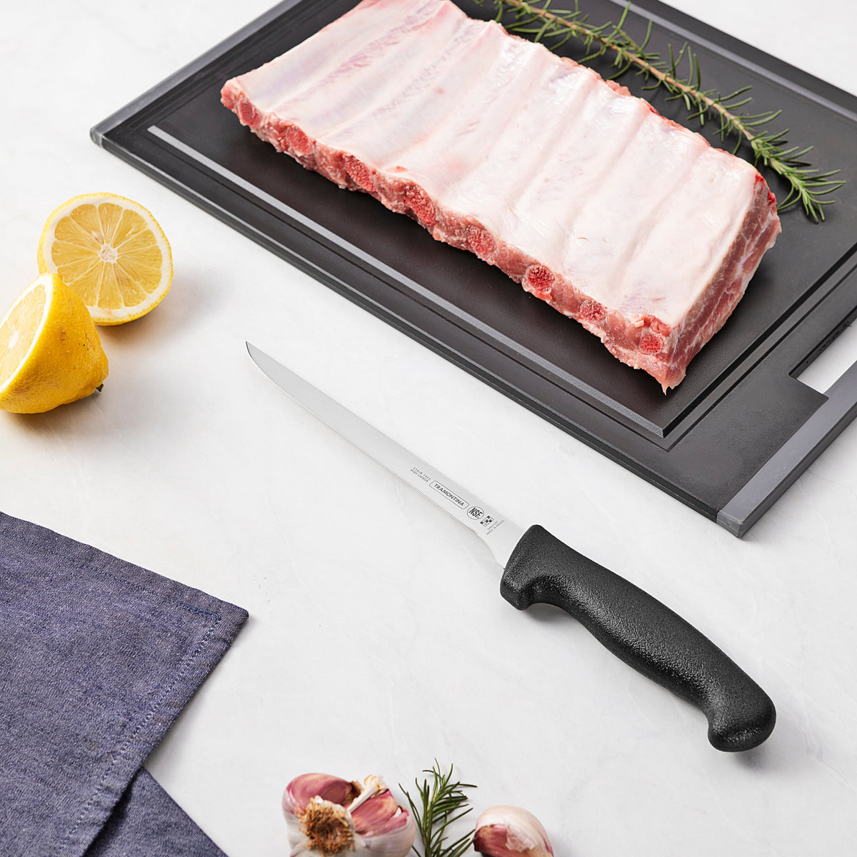 Professional Master Black Boning Knife Straight with Narrow Flexi Blade 180mm