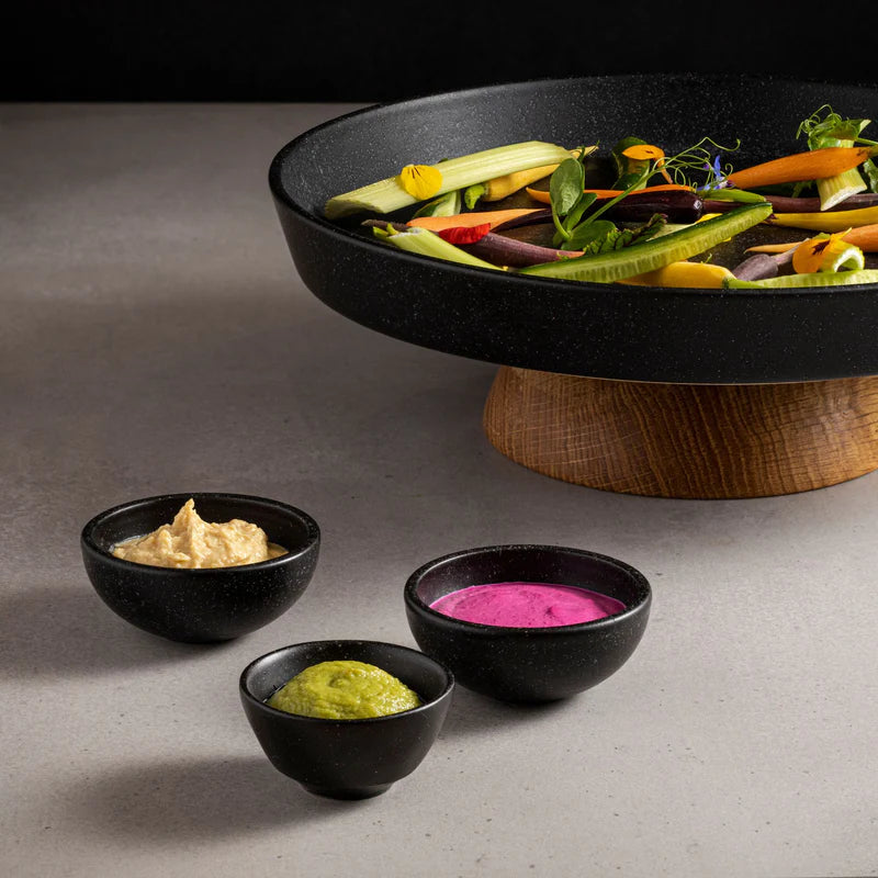 300300 Costa Nova Boutique Constellation Black Footed Centrepiece Plate 325mm Tomkin Australia Hospitality Supplies