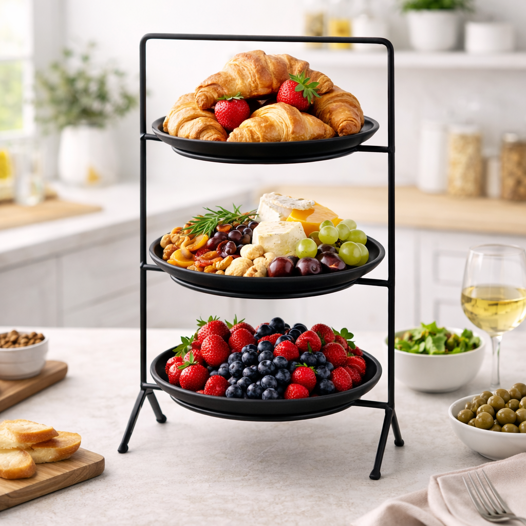 Boutique Black Metallic Round 3 Tier Stand 475mm