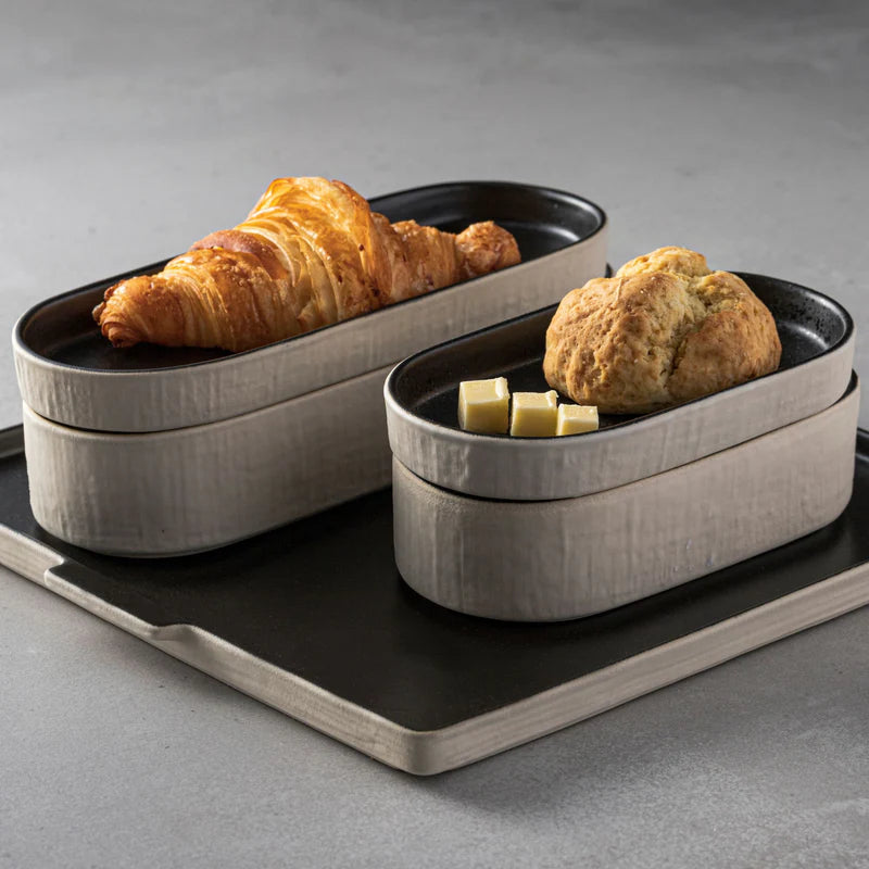 301164 Costa Nova Notos Latitude Black Oval Tray 253x95mm Tomkin Australia Hospitality Supplies