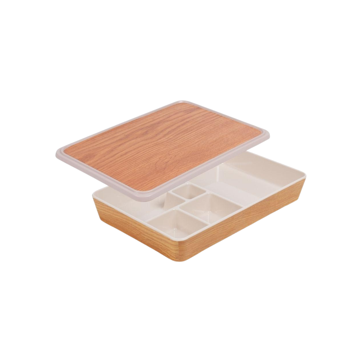 Zicco Melamine Inroom Bento Lid Tray Wood / White 292x197x10mm