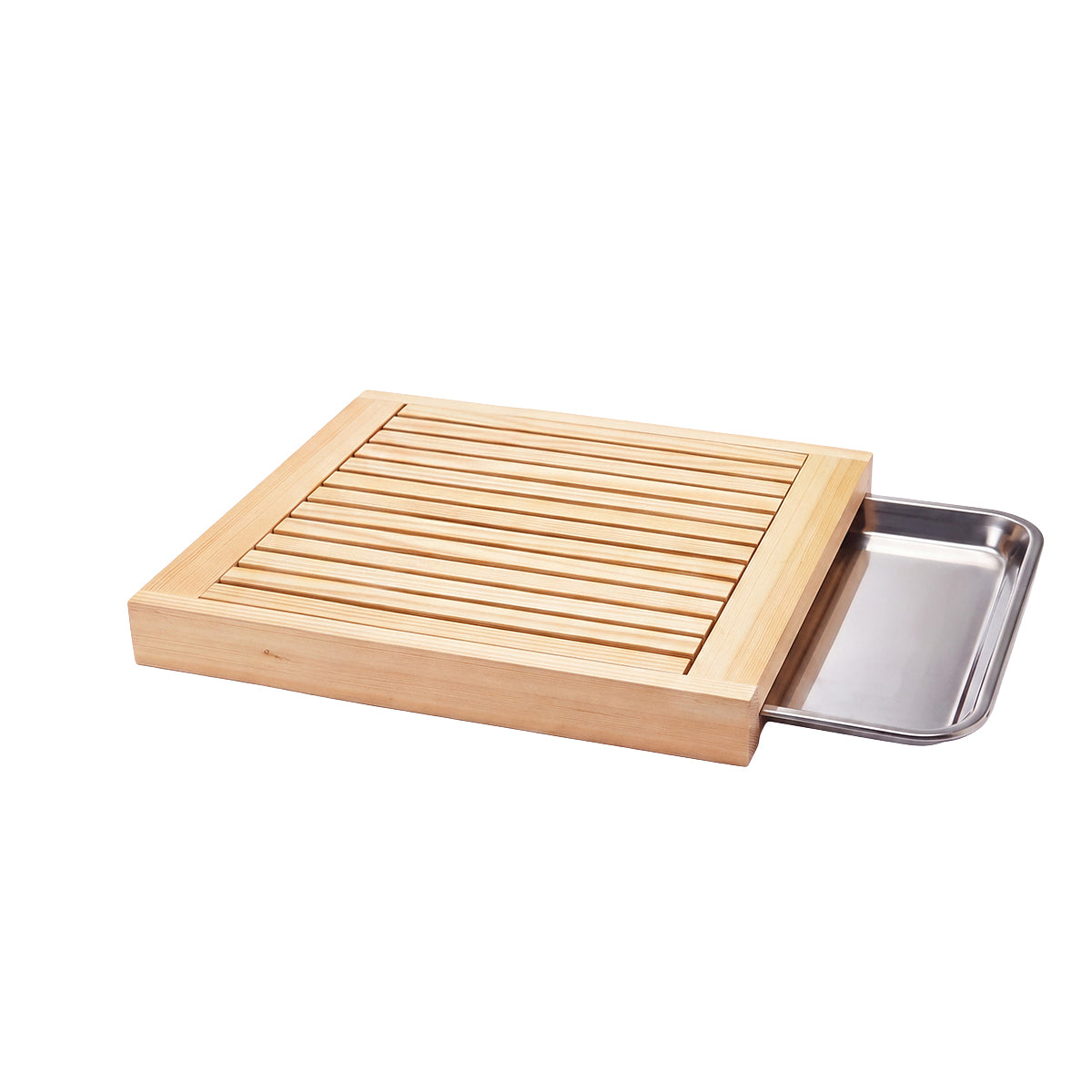 Serve Beechwood  Bread Board with Stainless Steel Tray 440x330x45mm