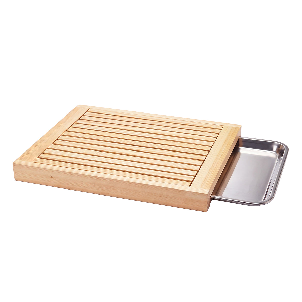 Serve Beechwood  Bread Board with Stainless Steel Tray 560x360x45mm