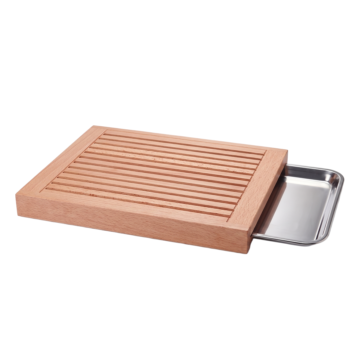 Serve Walnut Bread Board with Stainless Steel Tray 440x330x45mm
