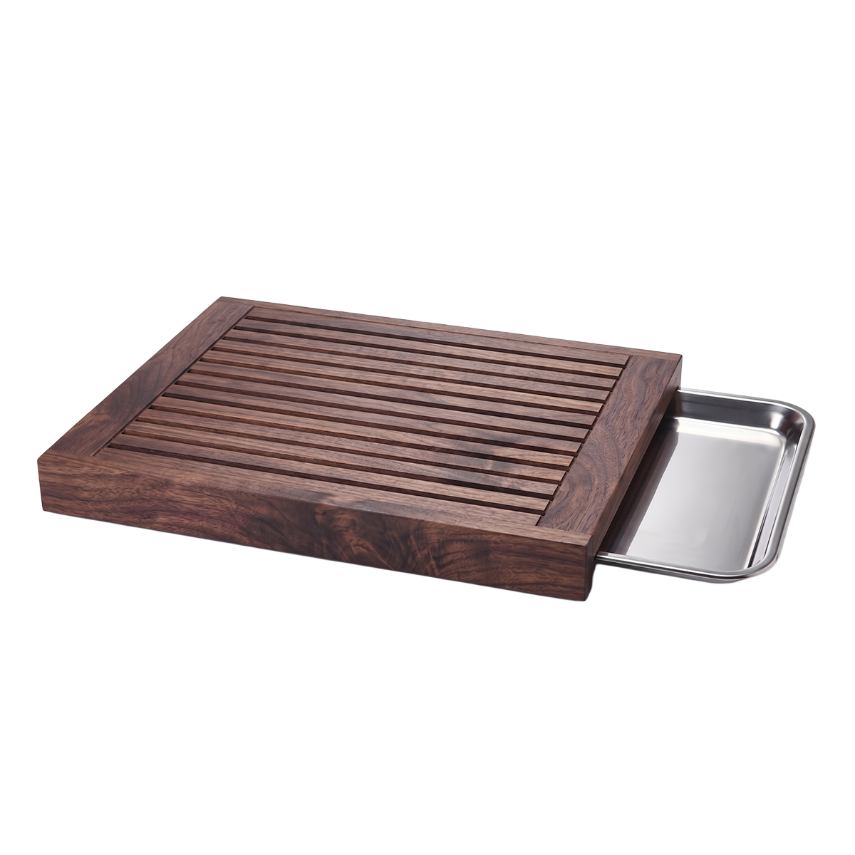 Serve Walnut Bread Board with Stainless Steel Tray 560x360x45mm