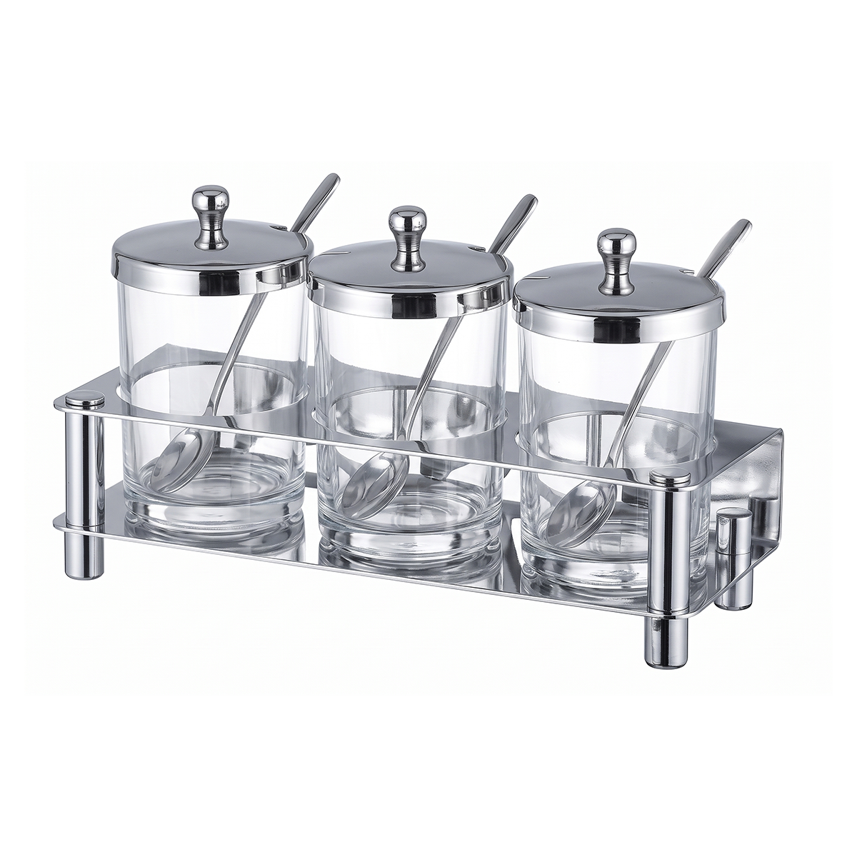 Serve 3-Jar Condiment Holder Set Stainless Steel 275x105x136mm