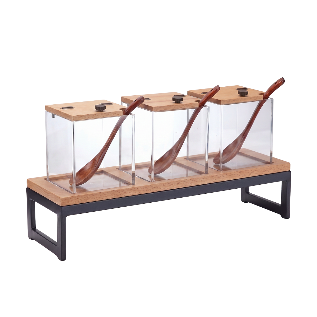 Serve Beech 3-Jar Condiment Holder 530x162x150mm