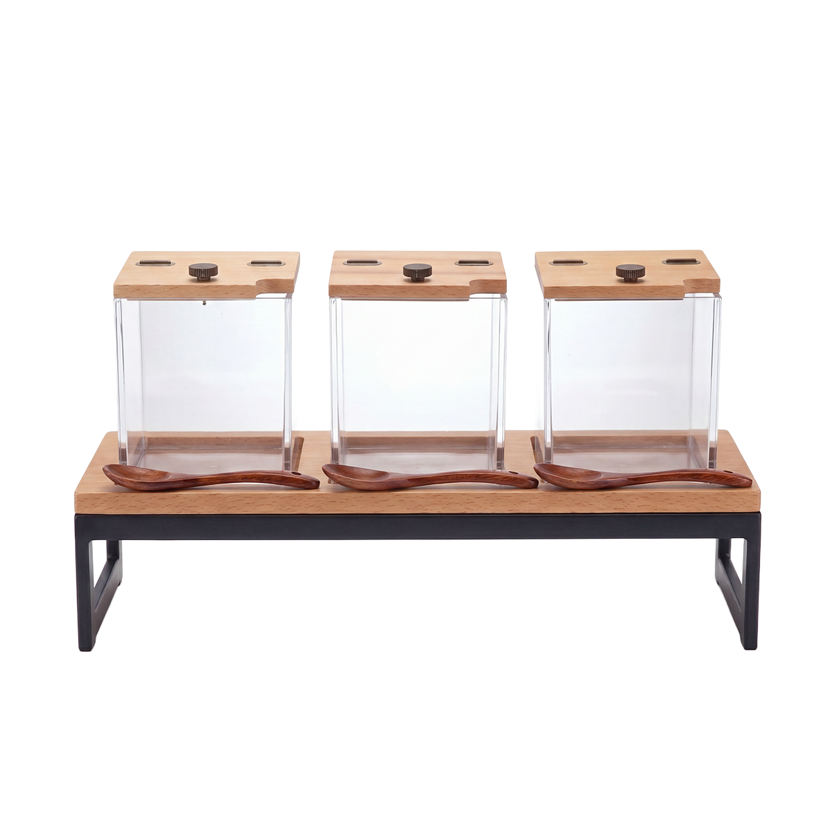 Serve Beech 3-Jar Condiment Holder 530x162x150mm