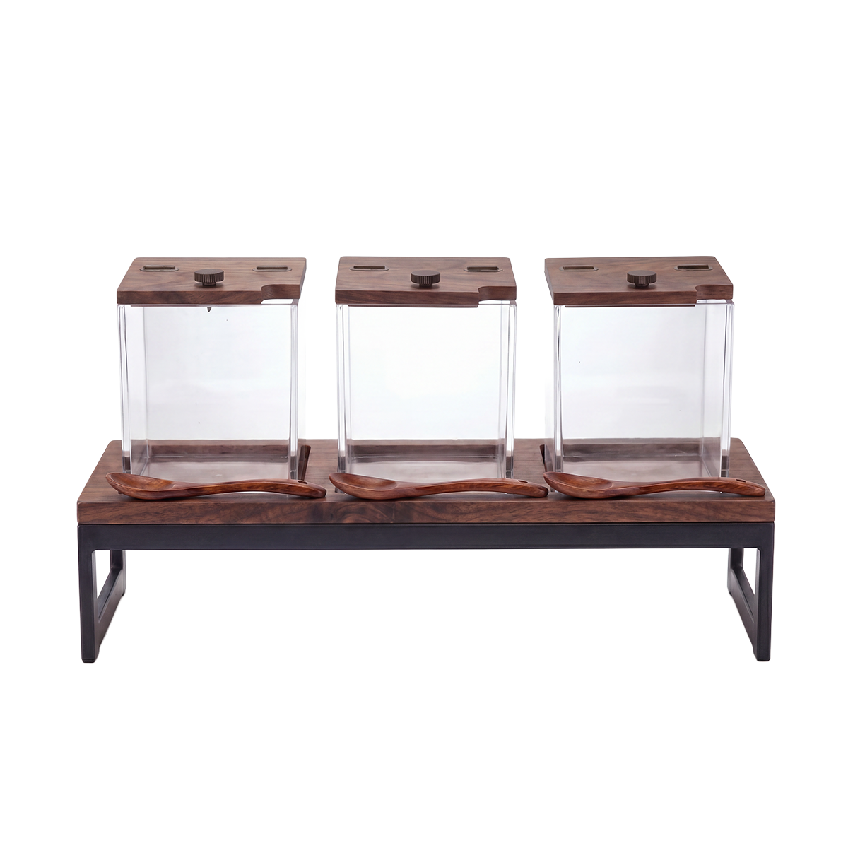 Serve Walnut  3-Jar Condiment Holder 530x162x150mm