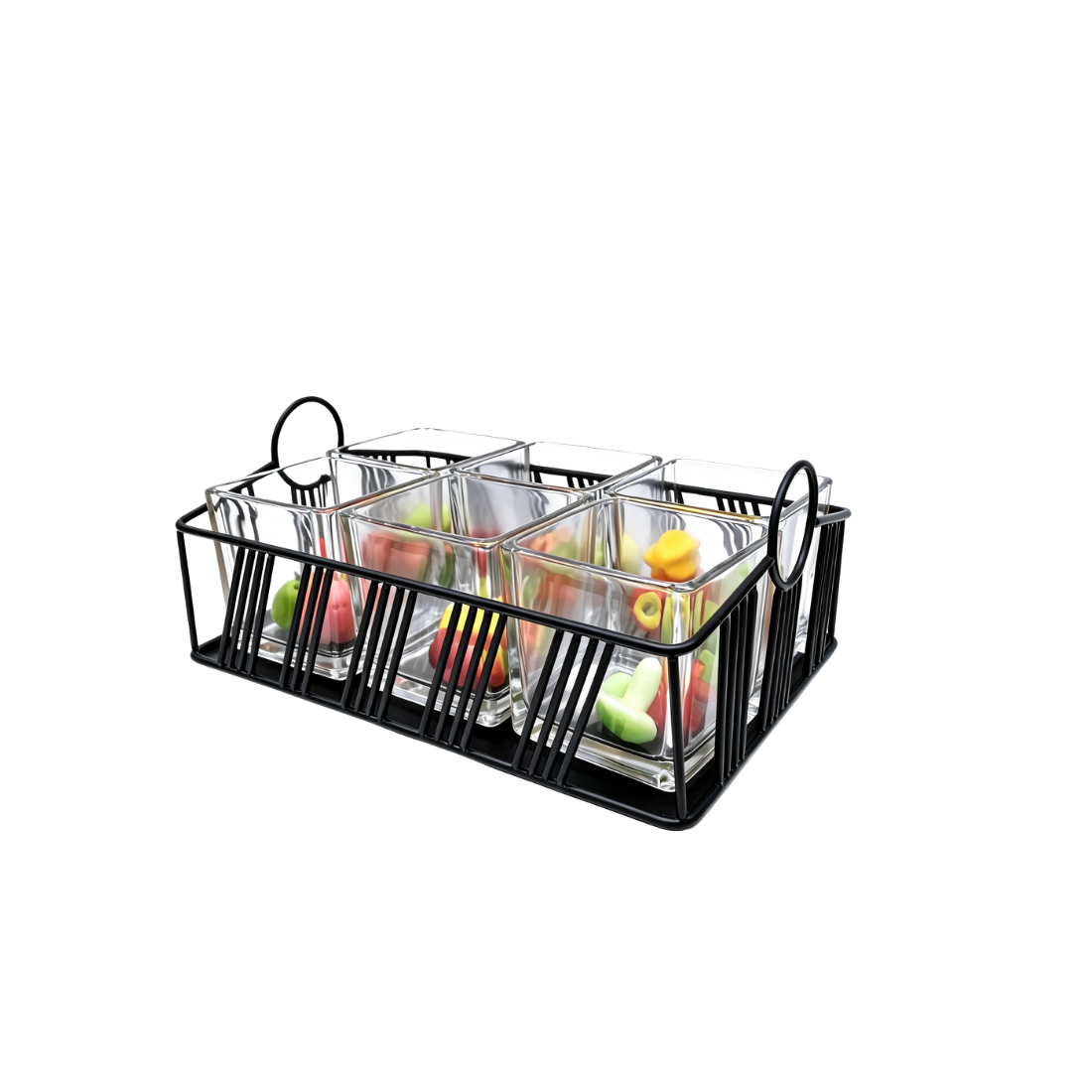 Serve Black Condiment Holder with 6 Jars 330x240x100mm