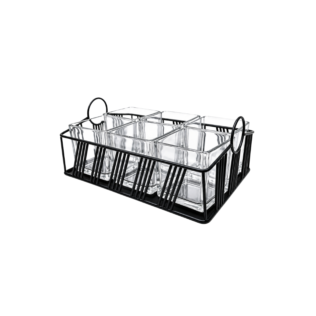 Serve Black Condiment Holder with 6 Jars 330x240x100mm