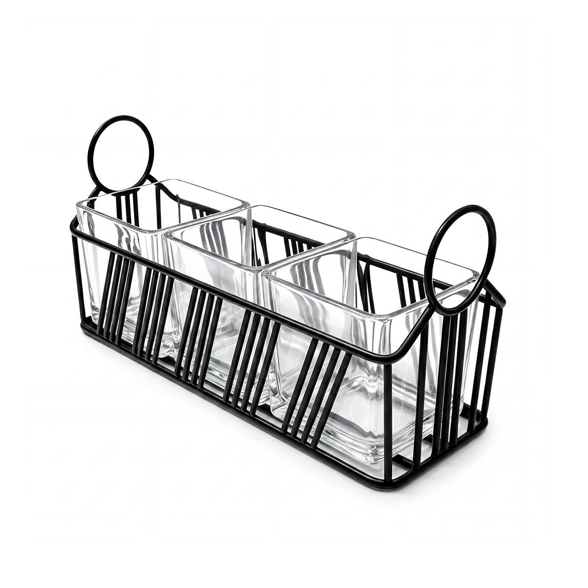 Serve Black Condiment Holder with 3 Jars 330x120x100mm