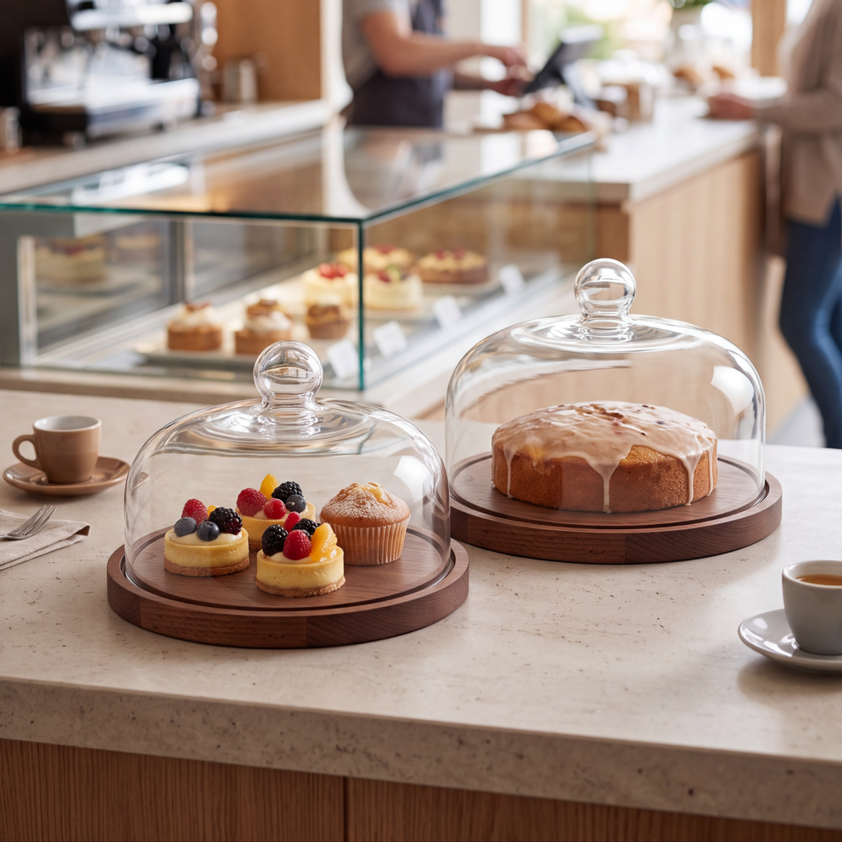 Serve Beechwood  Cake Plate with Cloche 250x170mm