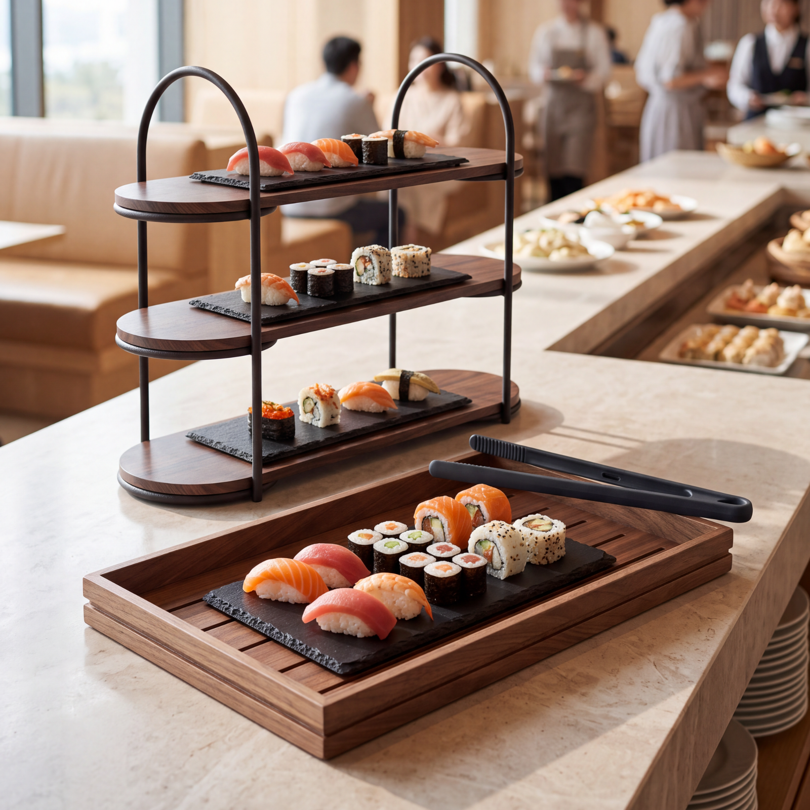 Serve Walnut 3-Tier Display Stand 242x770x553mm