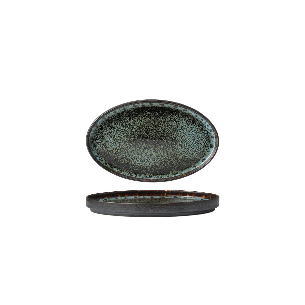 902229 Tablekraft Fusion Oval Plate 264x164mm Patina Tomkin Australia Hospitality Supplies