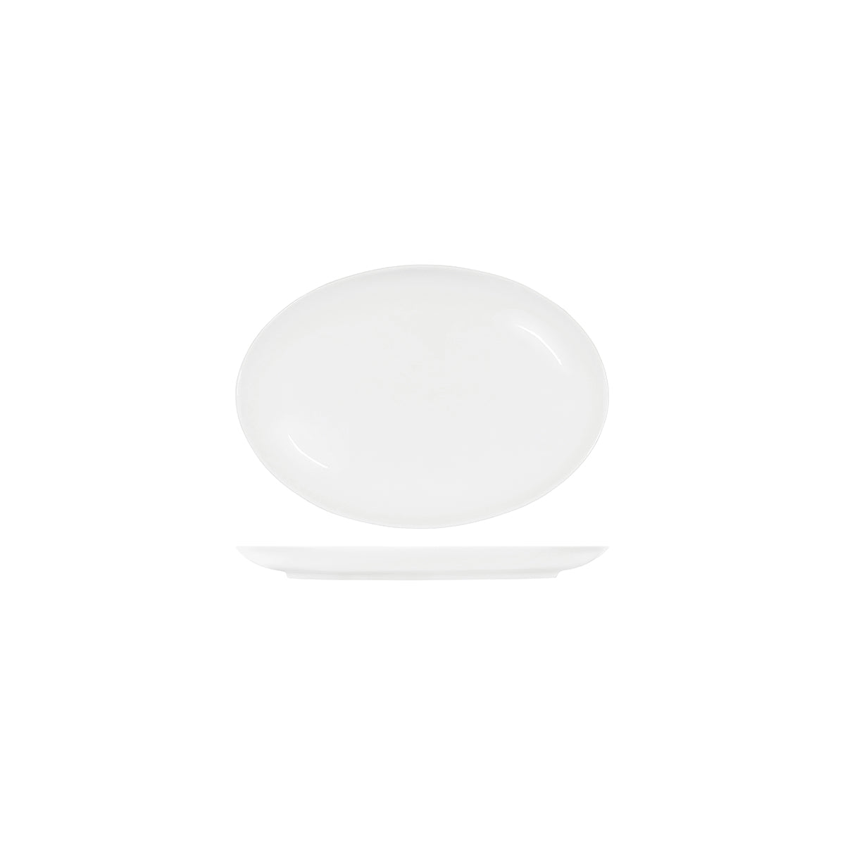 91021 Tablekraft Core White Oval Coupe Platter 255x180mm Tomkin Australia Hospitality Supplies