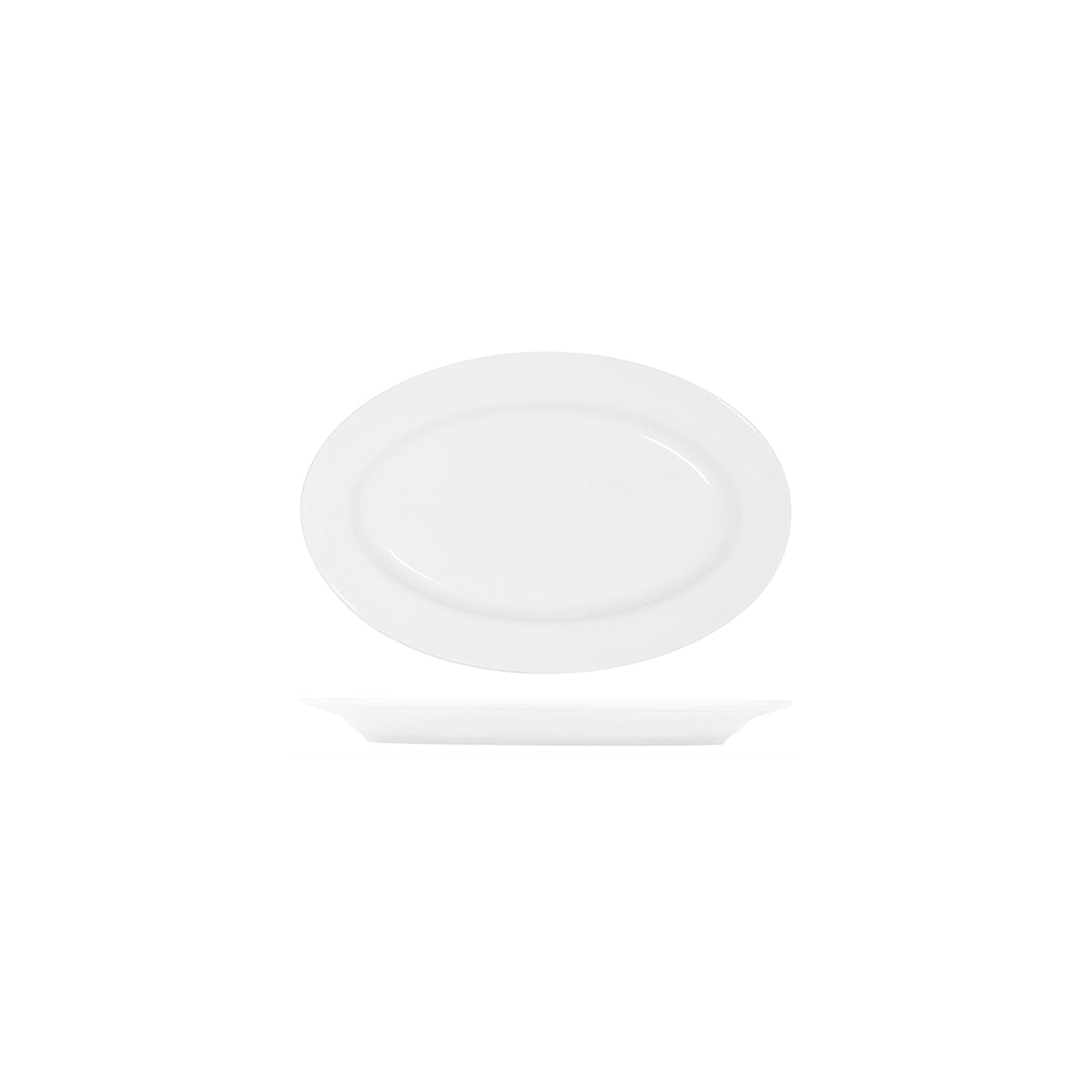 91032 Tablekraft Core White Oval Wide Rim Platter 260x170mm Tomkin Australia Hospitality Supplies