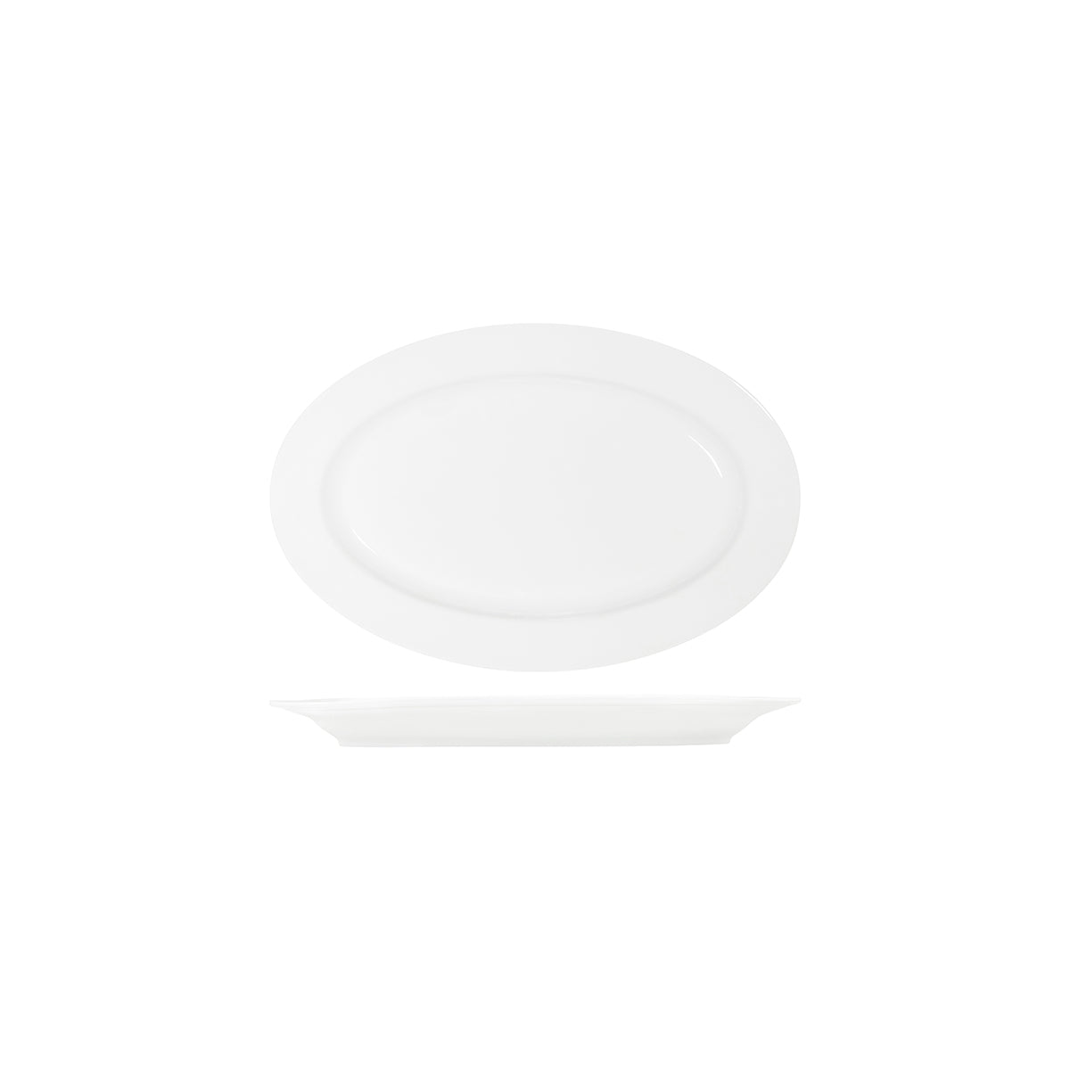 91033 Tablekraft Core White Oval Wide Rim Platter 300x200mm Tomkin Australia Hospitality Supplies