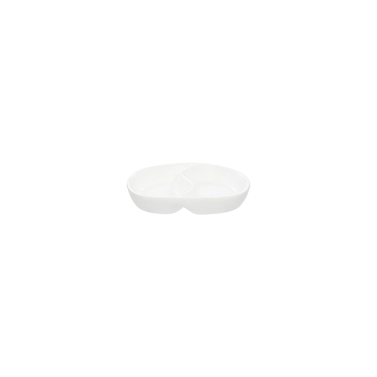 92032 Tablekraft Core White Oval Divided Sauce Dish 110x70mm Tomkin Australia Hospitality Supplies