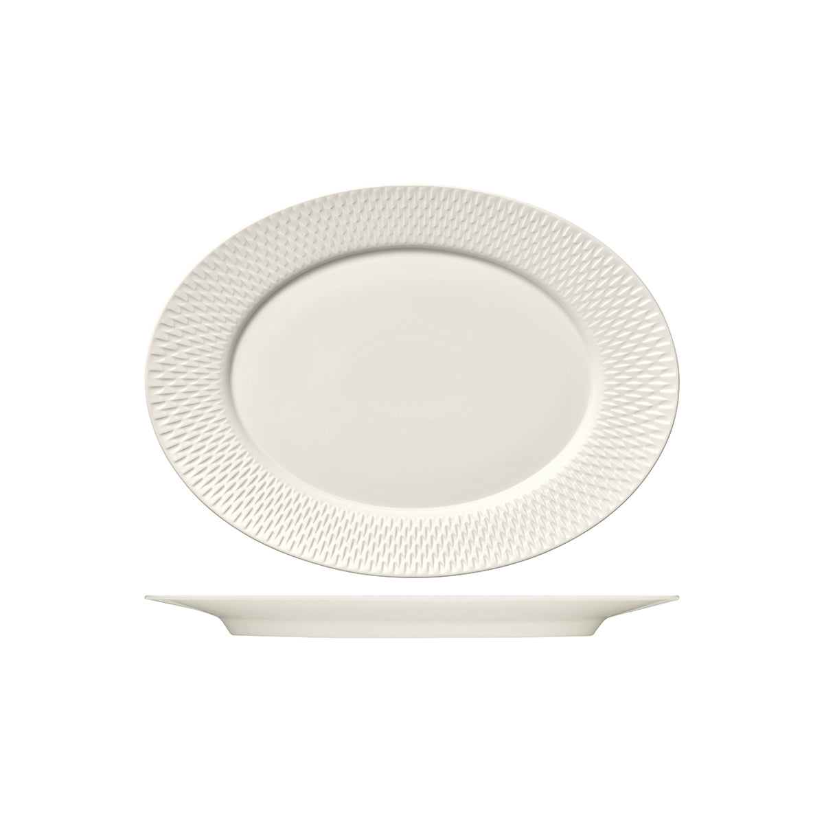 BHS6682083 Bauscher Purity Oval Platter with Rim Relief 330x244mm Tomkin Australia Hospitality Supplies