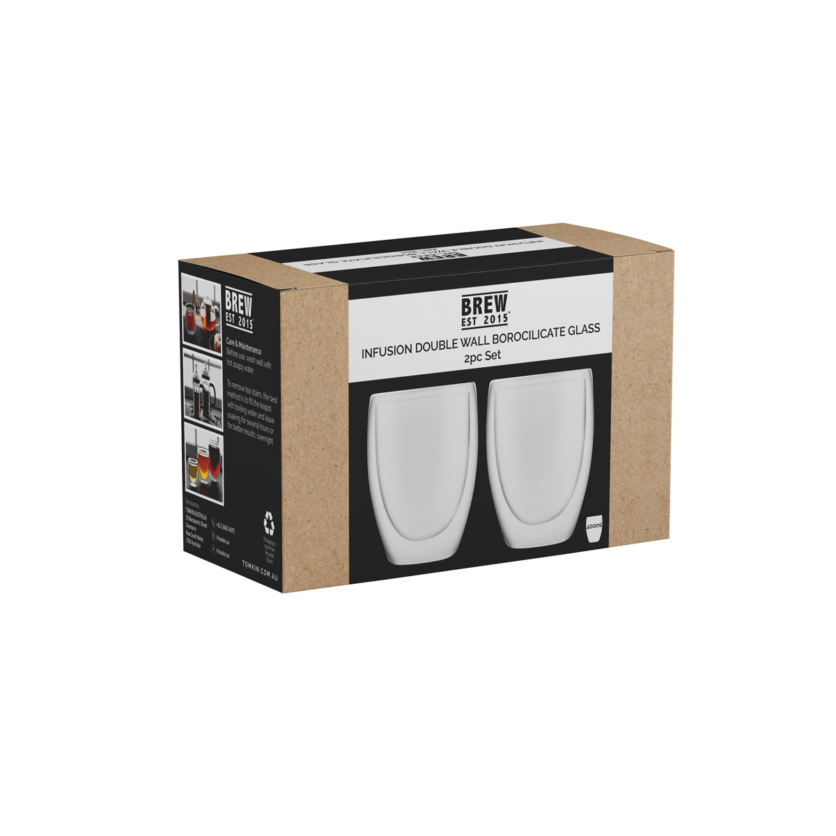 BW9102 Brew Infusion Double Wall Glass 400ml 2pc Set Tomkin Australia Hospitality Supplies