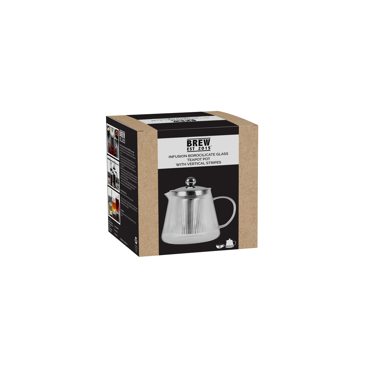 BW9120 Brew Infusion Teapot With Vertical Stripes 600ml Tomkin Australia Hospitality Supplies