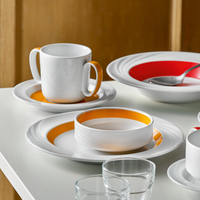 SH9180016/62981 Donna Senior Decor Round Flat Rim Plate with Yellow Wide Band 160mm Tomkin Australia Hospitality Supplies