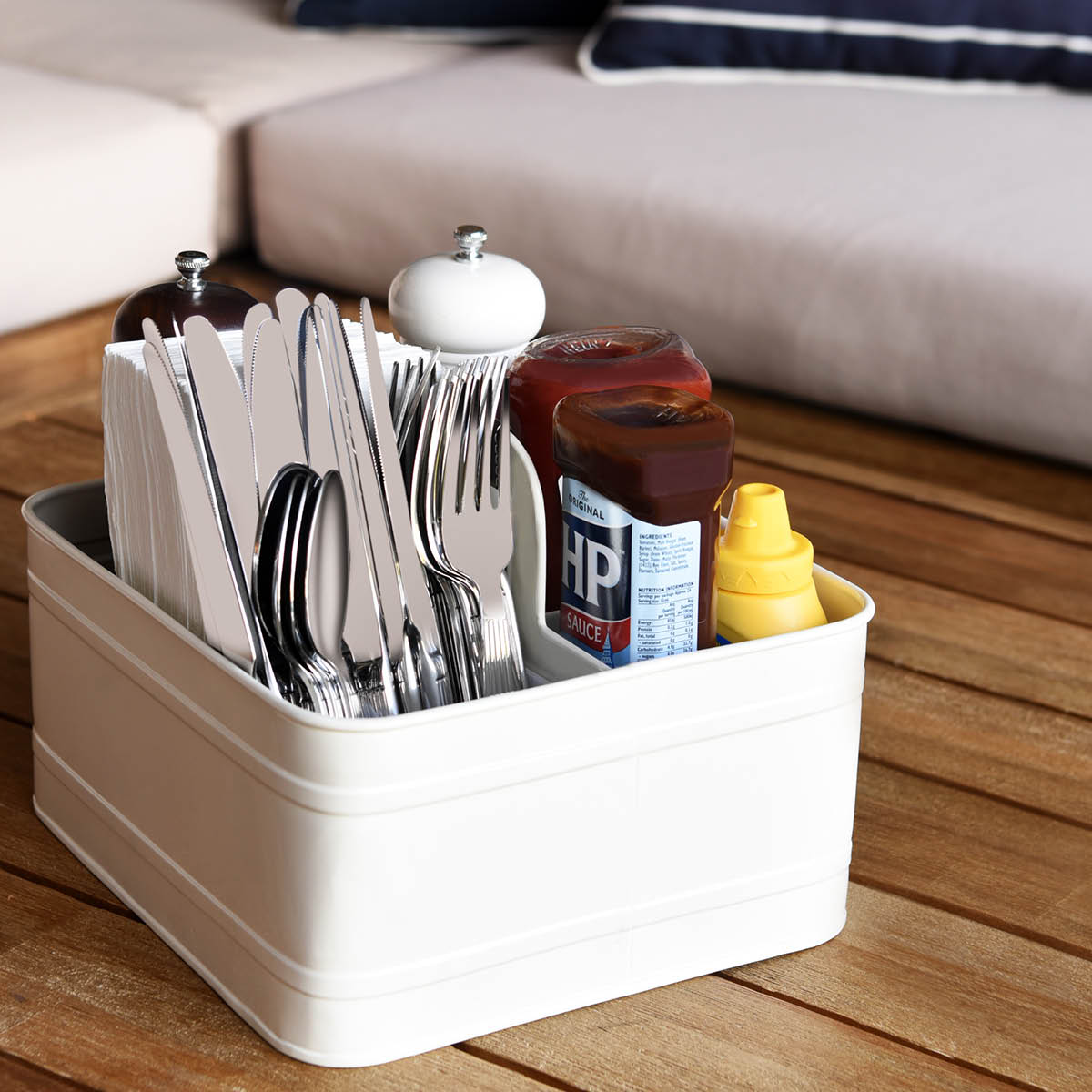 78806 Chef Inox Coney Island Creme Powder Coated Rectangular Caddy with Leather Handle 260x240x75mm Tomkin Australia Hospitality Supplies