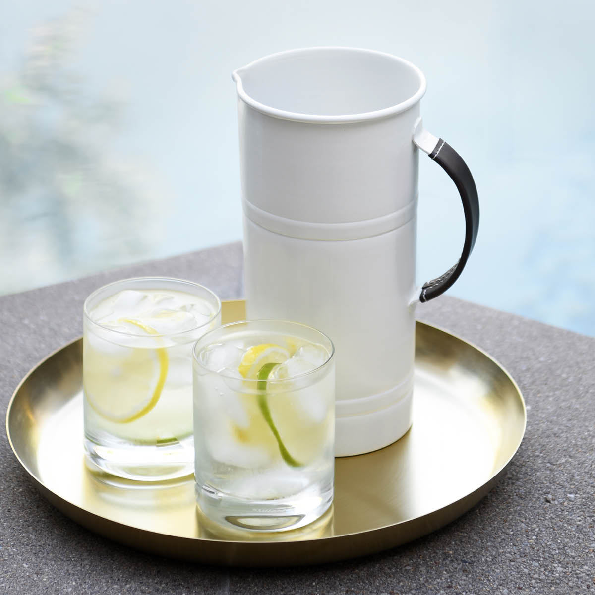 78800 Chef Inox Coney Island Creme Powder Coated Water Pitcher with Leather Handle 220mm Tomkin Australia Hospitality Supplies