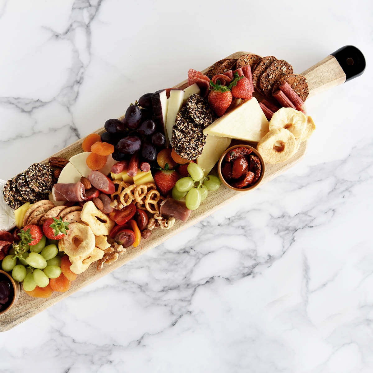 04990 Chef Inox Serve Mangowood Rectangular Serving Board with White Handle 520x280x30mm Tomkin Australia Hospitality Supplies